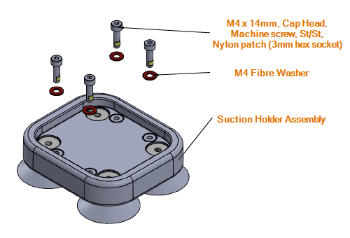 Exploded view of industrial tag suction holder assembly