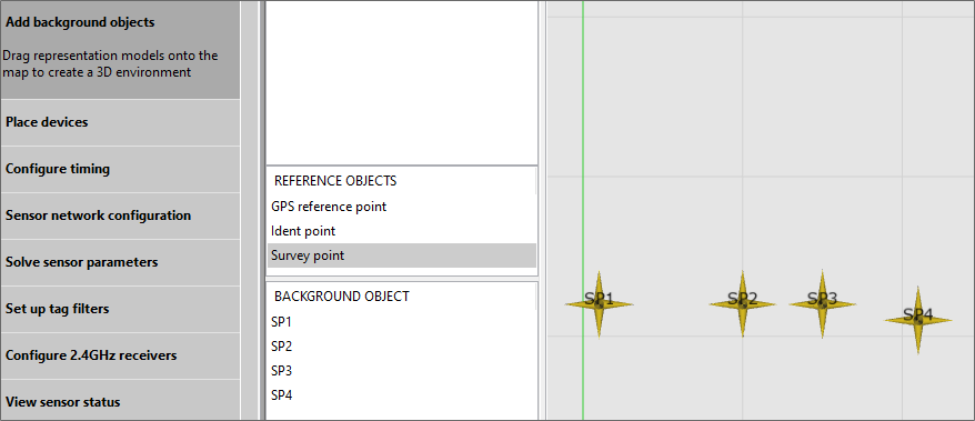 screenshot of part of LSC Add background objects tab showing four imported survey points on the map