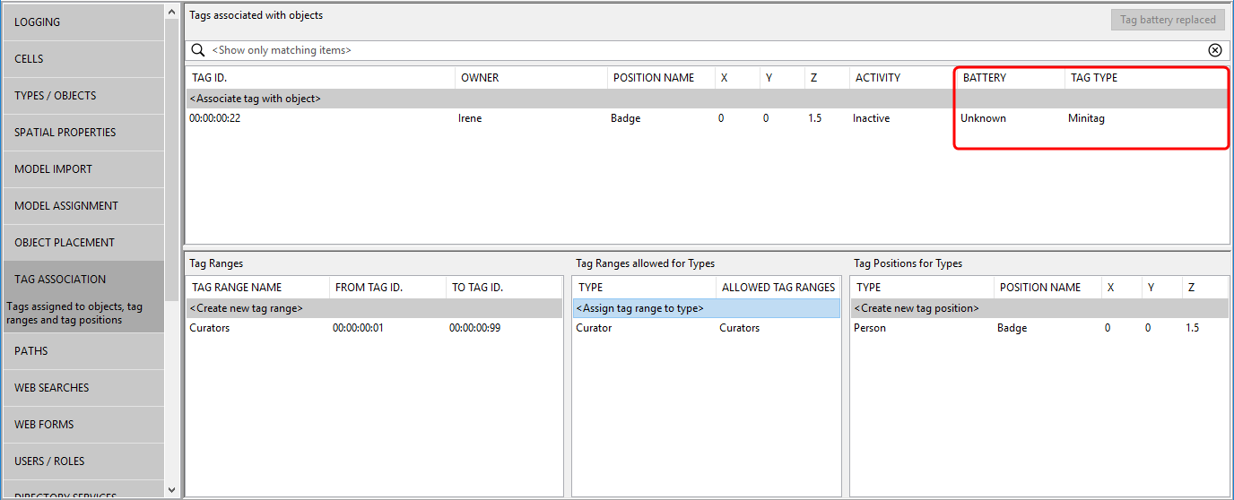 screenshot of TAG ASSOCATION tab in SmartSpace Config