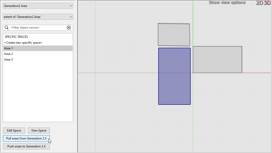 screenshot of Area-1 in SmartSpace where its extent is shown, but not the walls