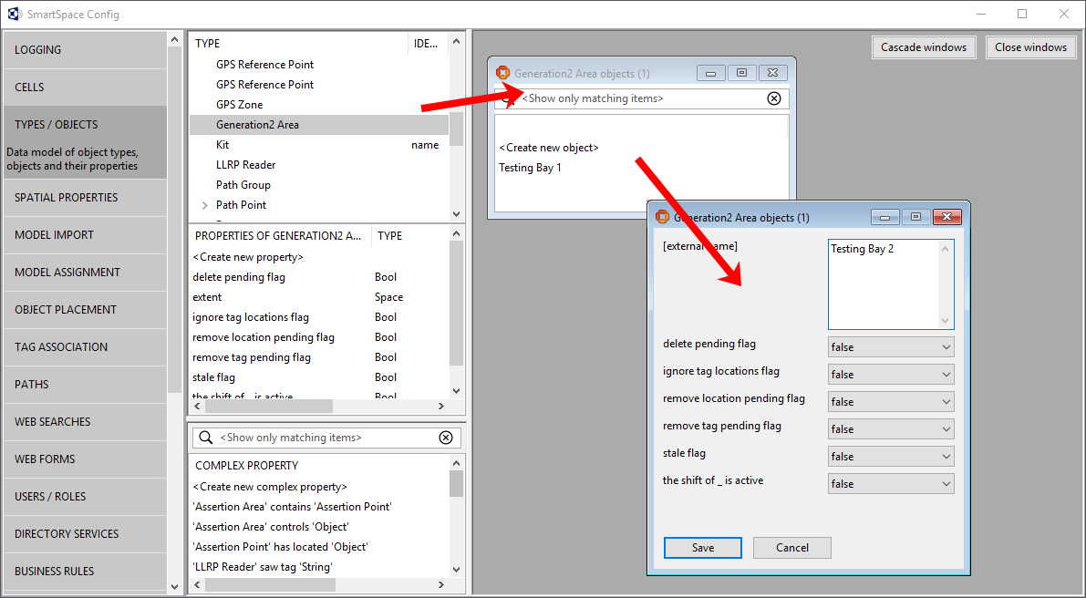 screen shot of Types and objects workspace with a generation 2 area object being created