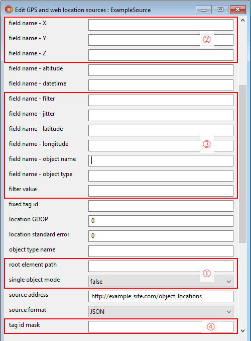 screenshot of setting parameters