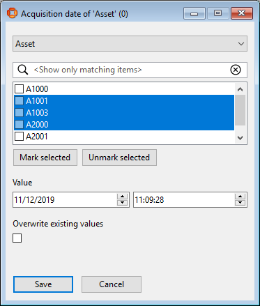 screen shot showing selection of multiple items for property setting