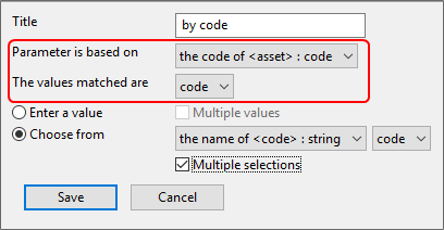 screen capture showing how to choose the parameter for the filter and the values to be matched