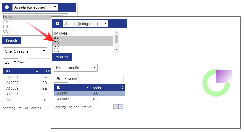 screen shot showing application of a filter using selecyion by a secondary property