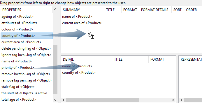 screen shot of dragging a property into the summary properties list