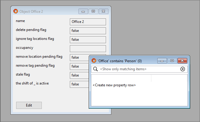 screen shot showing details of the Room 2 object and the Room contains Person complex property
