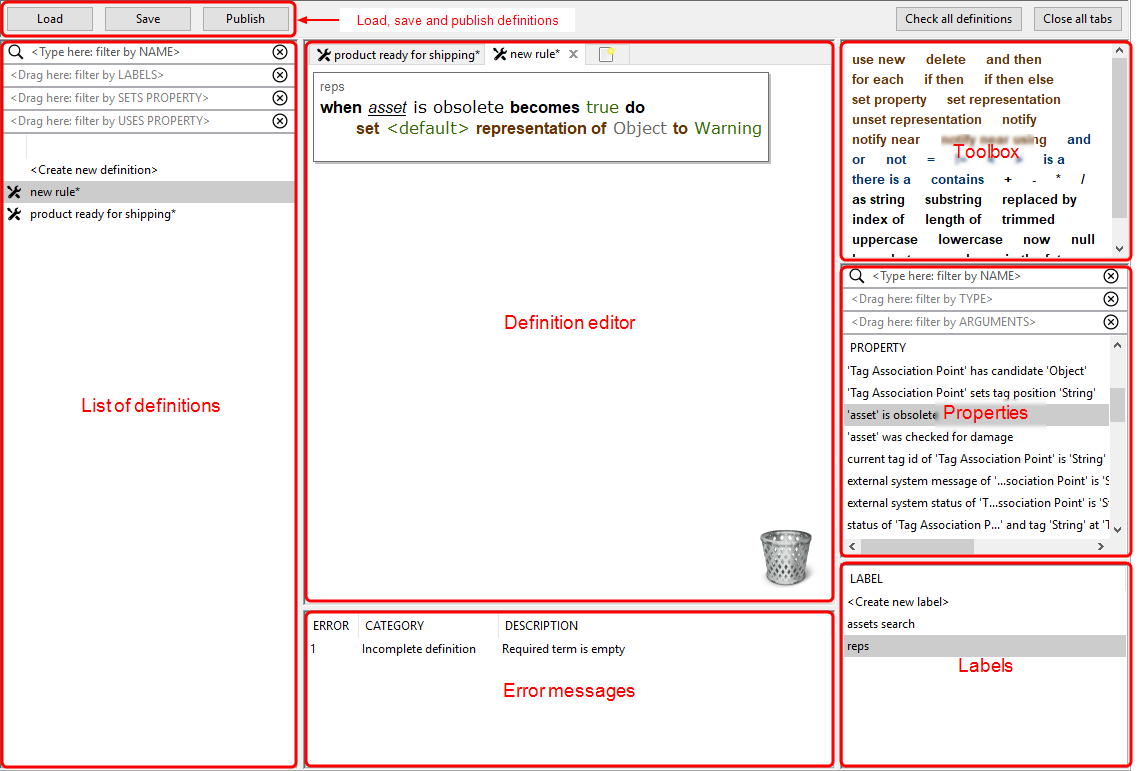 screenshot of business rules editor