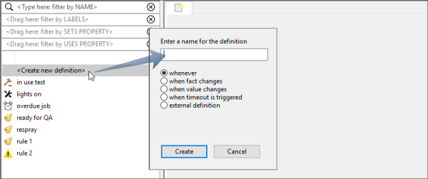 screen shot of creating a new definition