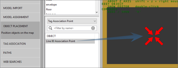 screen shot showing tag association point dragged onto map