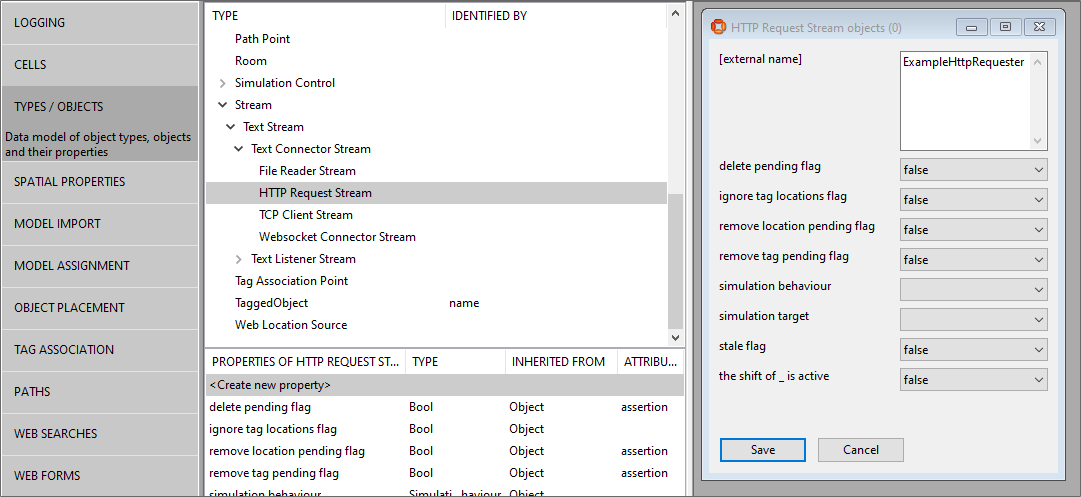 screenshot of creating a stream object for the external data connector