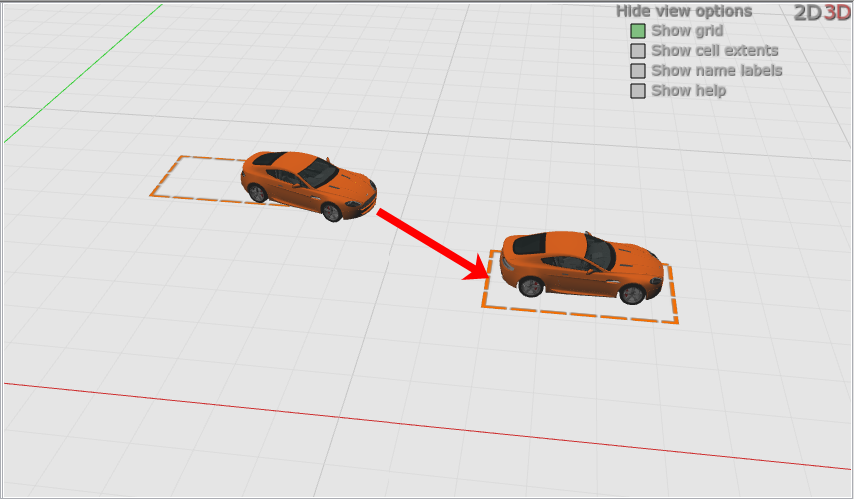 simulated car moving from Target 1 to Target 2