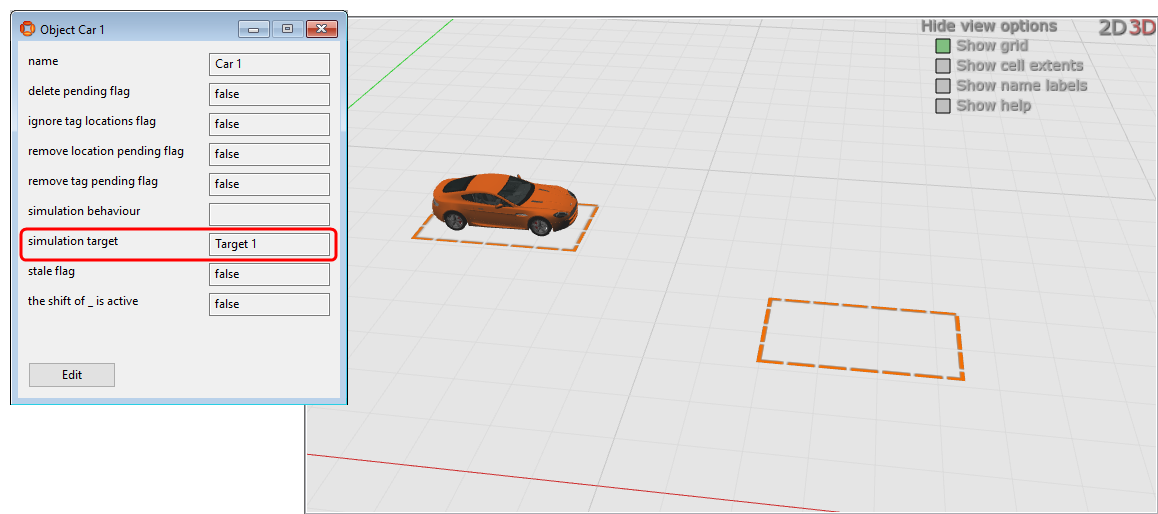 simulated object moved to target