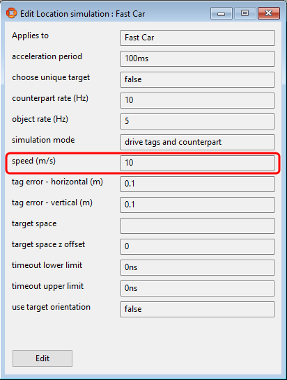 parameters for Fast Car with new speed highlighted