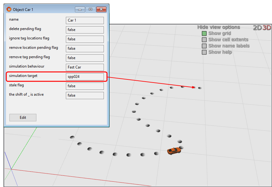 simulated car progressing along a path