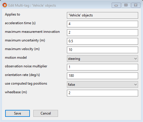 screenshot of the Multi-tag parameters