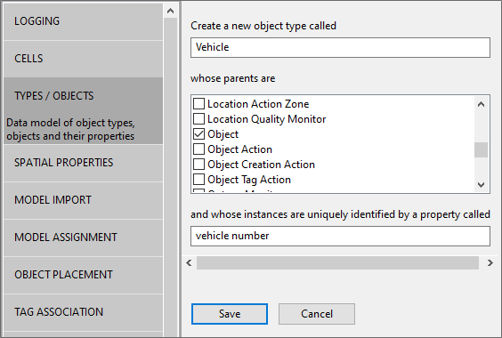 Creating a Vehicle type in TYPES / OBJECTS