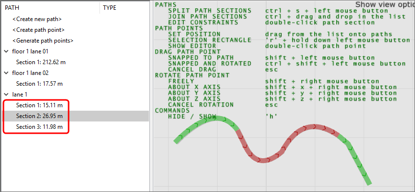 Illustration of a path with sections