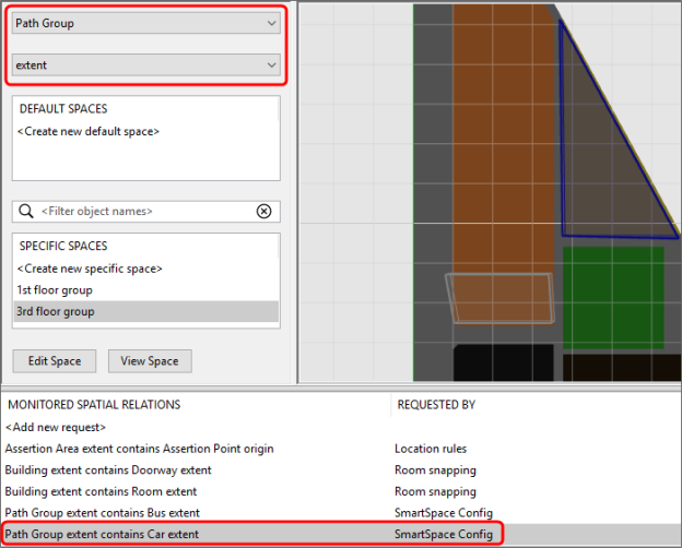 Monitoring spatial relation for path simulation