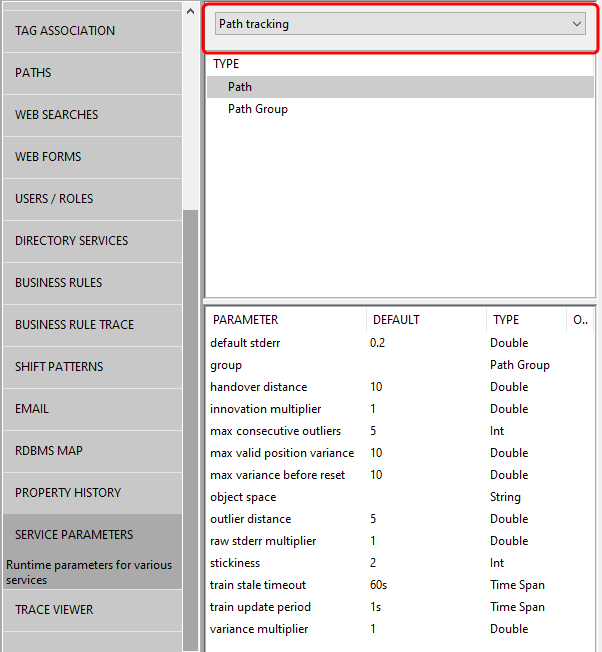 Illustration of path tracking service parameters
