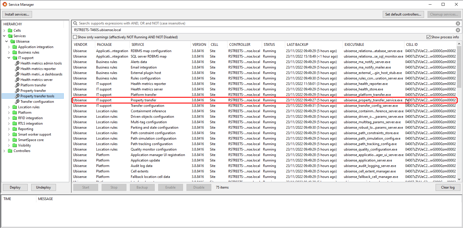 Property transfer service highlighted in Service Manager application