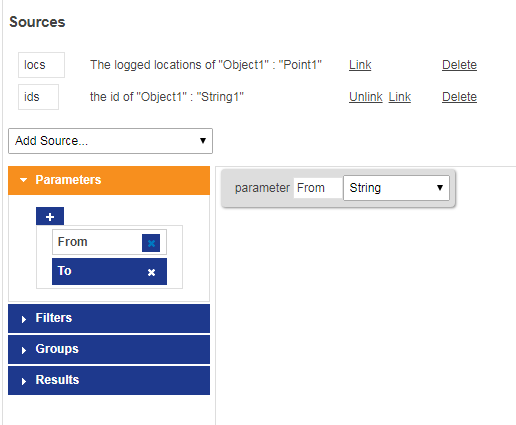 Screenshot of adding parameters for example location history report