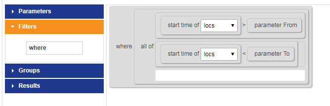 Screenshot of adding filters for example location history report