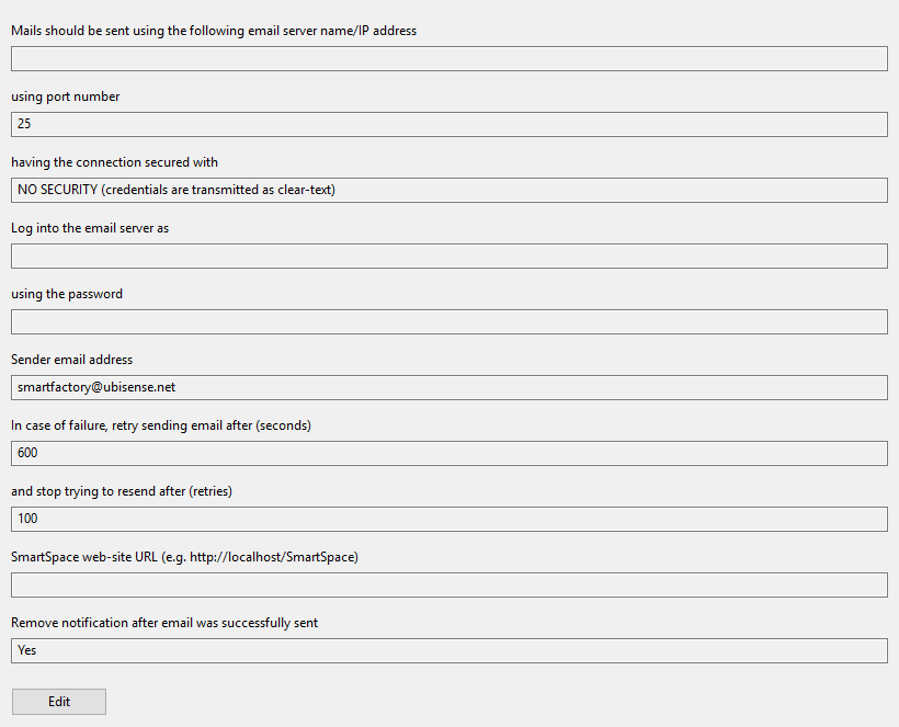 Screenshot of Email screen in SmartSpace config application