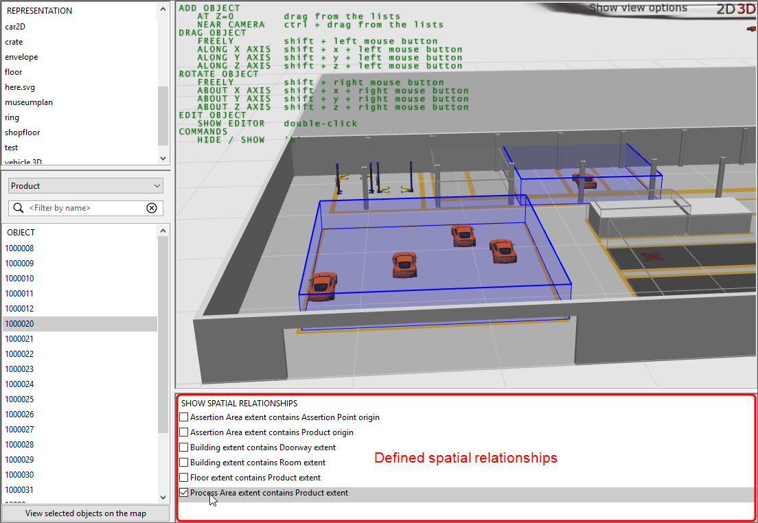 screen shot showing some areas highlighted in blue due to a monitored spatial relation