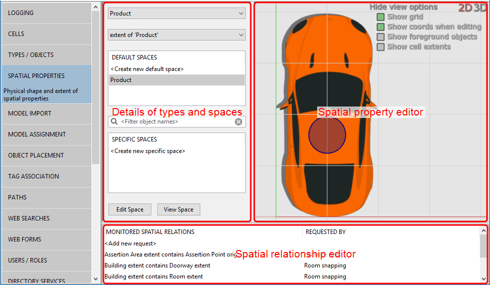 screen shot of Spatial properties workspace