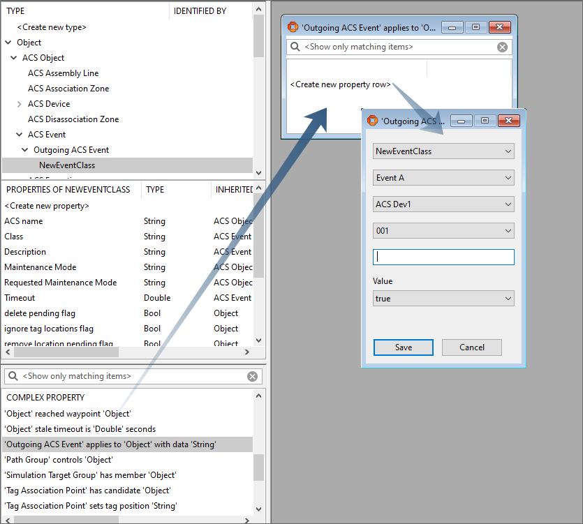 screen shot showing the creation of a new complex proerty row for the event