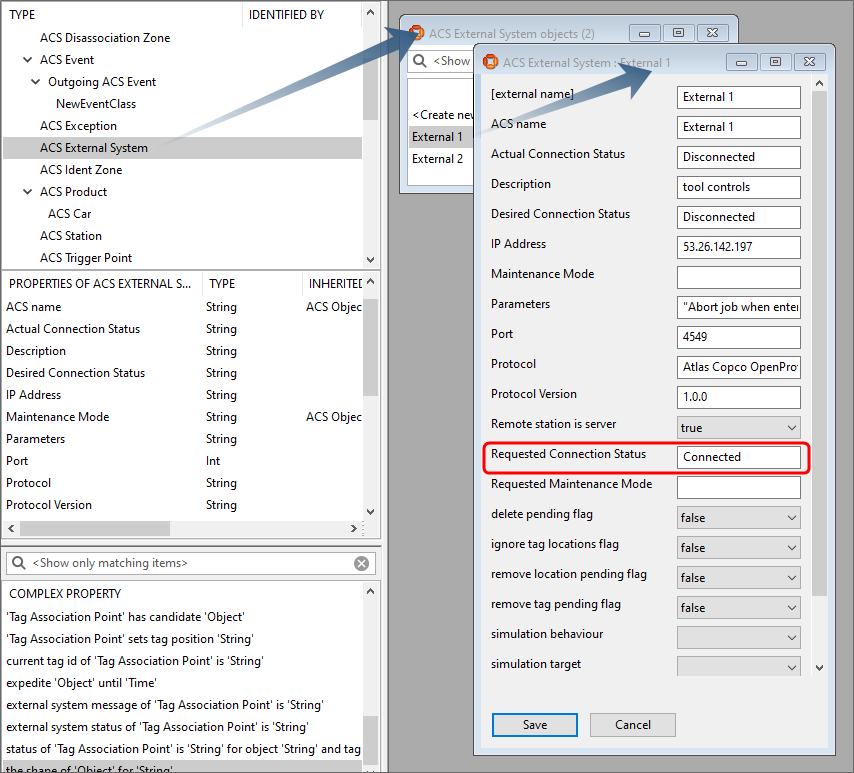 screen shot showing reset of the connection status of an external system