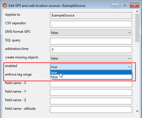 screenshot of GPS and web location parameters with enabled set to true
