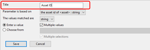 screen capture of filter parameters dialog: defining the title of a filter
