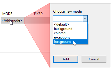 screen shot showing <Add mode> option and the Choose new mode dialog