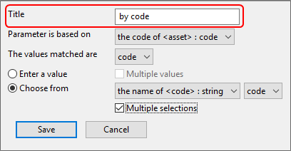 screen capture of adding a title to a parameter definition