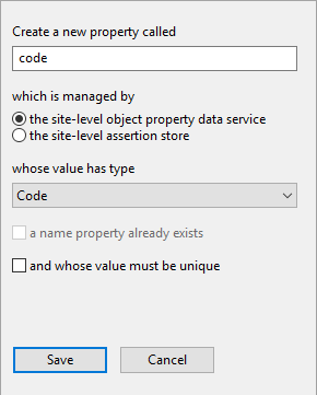 screen shot showing the Code type being added as a property of the Asset type