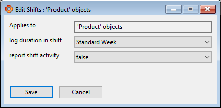 screenshot of setting shift parameters for all objects of the product type