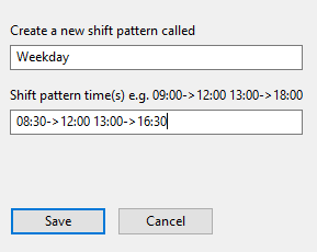 screenshot showing example of shift pattern setup