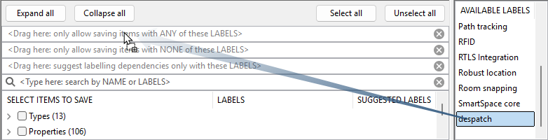 screen shot showing label being dragged into the filters