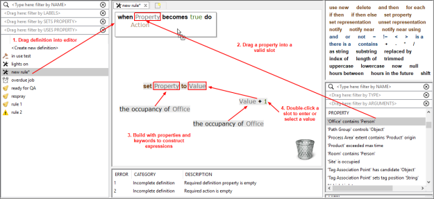screen shot showing a definition being assembled in the editor