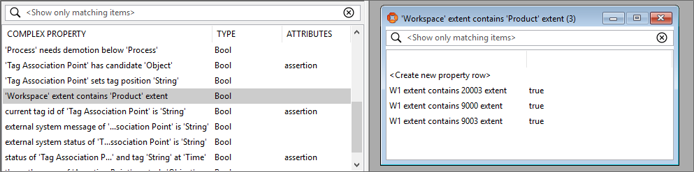 screen shot showing complex property 'Workspace' extent contains 'Product' extent in TYPES / OBJECTS