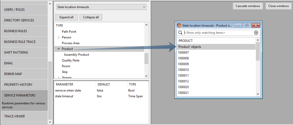 Selecting the Product type to configure stale location detection