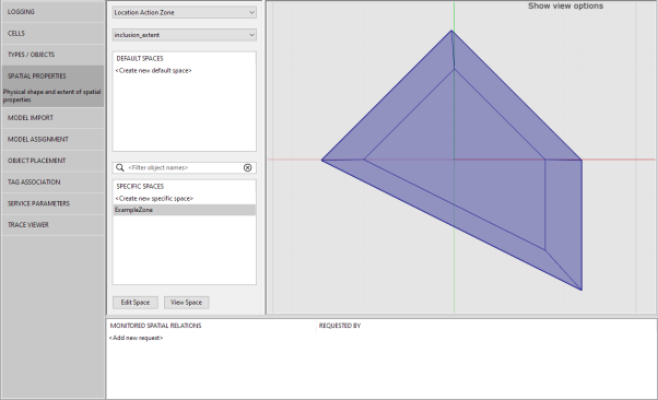 screen shot showing configuration on a LocationActionZone in the Spatial properties workspace