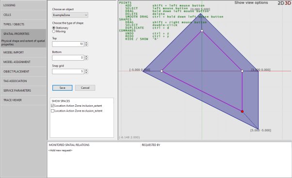 screen shot showing configuration on a LocationActionZone in the Spatial properties workspace