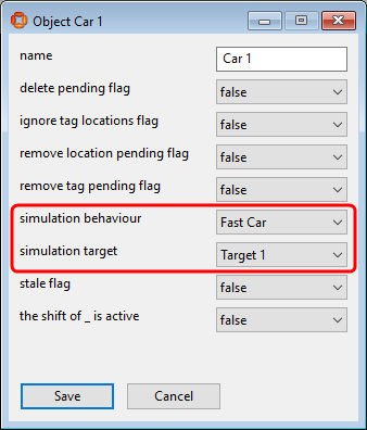 simulation behaviour and simulation target set for Car 1