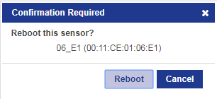 screenshot showing the request for sensor reboot confirmation dialog