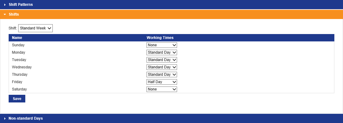 Screenshot of Shifts panel in the Shifts screen of SmartSpace Web