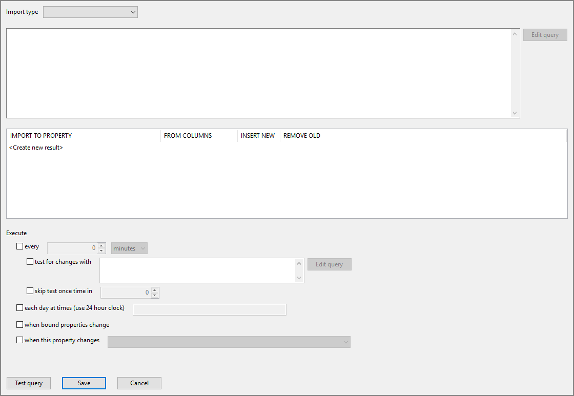 screen shot of dialog for definition of new imports