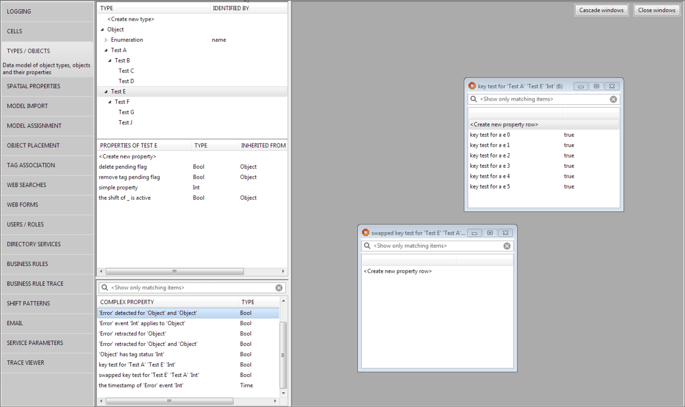 screen shot showing rows created by event handletr in TYPES/OBJECTS workspace